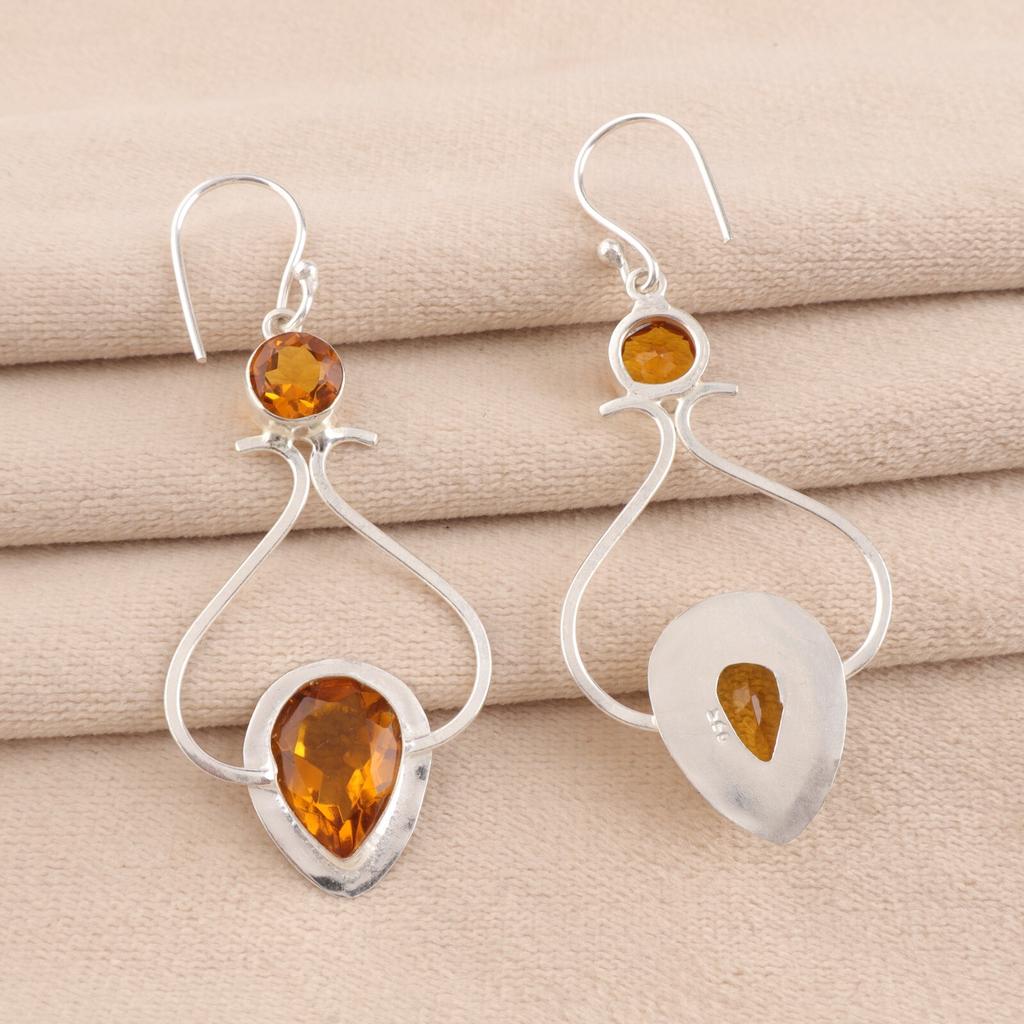 Natural Citrine Gemstone 925 Sterling Silver Handmade Pear Shape Earrings 2.07" EE-170-12