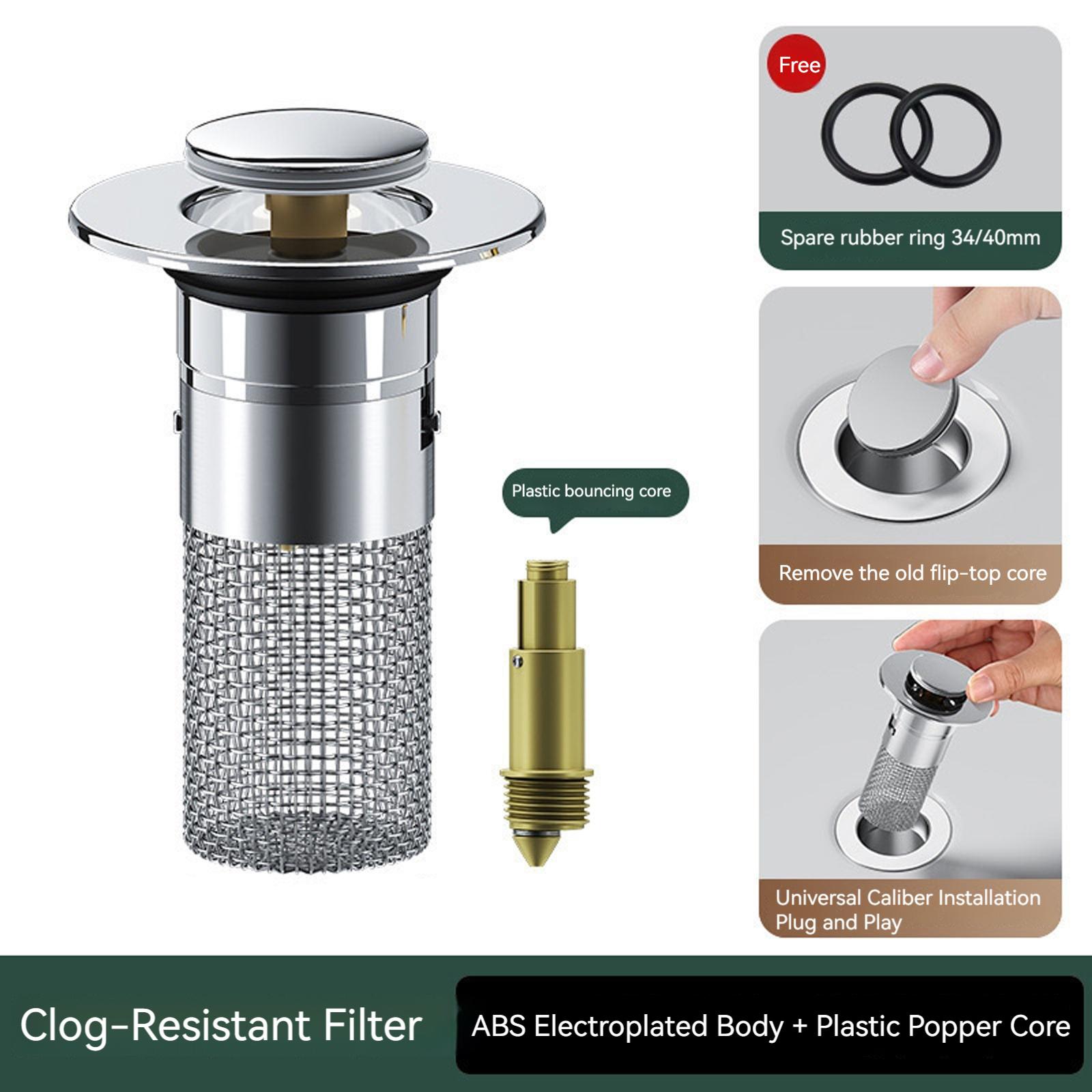 Washbasin Plug Anti Odor Pop-Up Bounce Core Basin Stopper Hair Catcher Universal Drain Filter for Bathroom Laundry Sink Drains