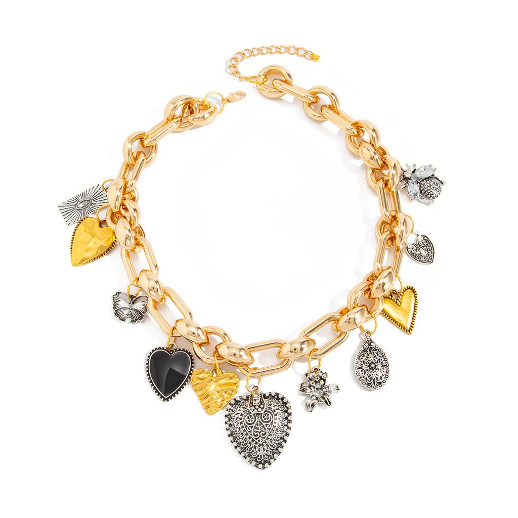 Collana Ciondolo a Forma di Cuore con Motivo Metallico Luce Vintage Lusso da Donna, Stile Punk Ccb Catena Spessa Catena Clavicola