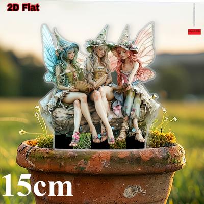 Pretty Three Fairies, 2D Flat Acrylic, Decoration, Suitable for Garden, Lawn, Potted Plants, Outdoor, Christmas, Halloween