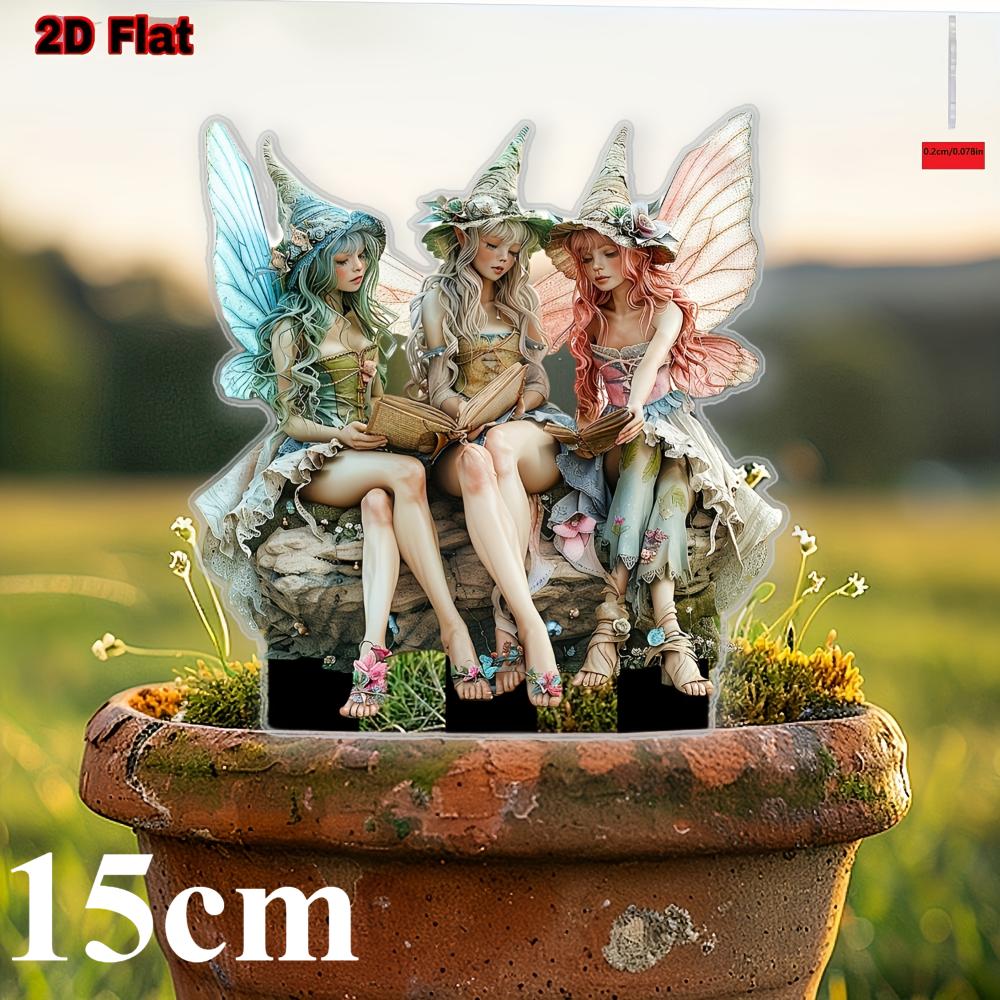 Pretty Three Fairies, 2D Flat Acrylic, Decoration, Suitable for Garden, Lawn, Potted Plants, Outdoor, Christmas, Halloween