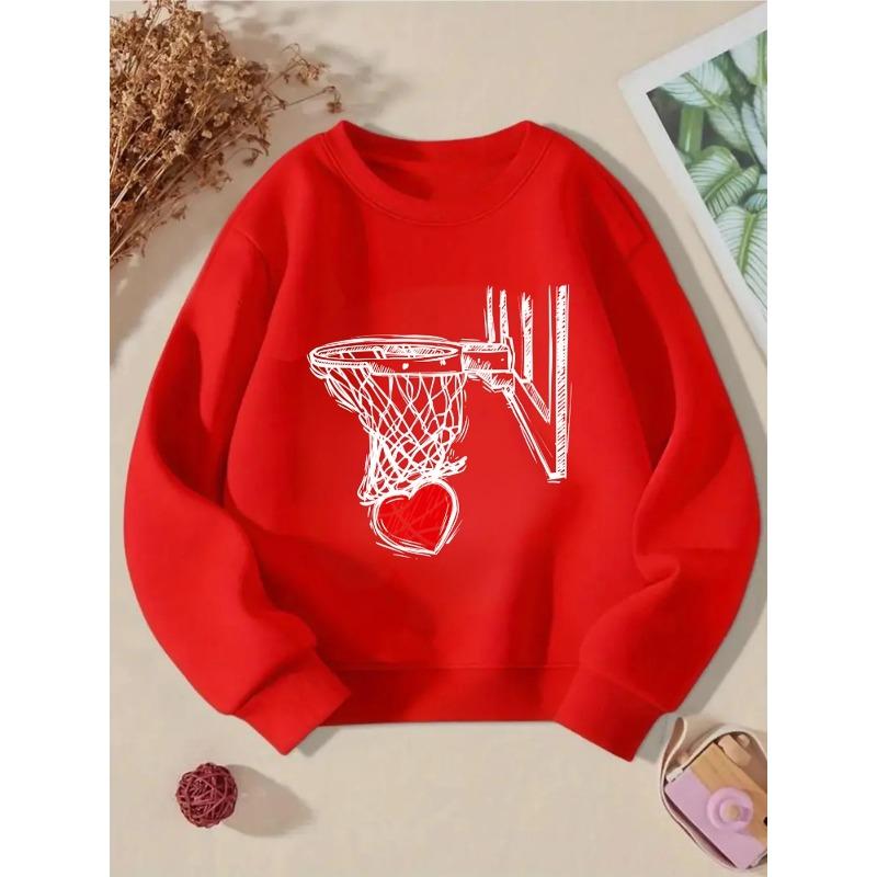 European sizes Kids' Crewneck Sweatshirt - Heart Basketball Net Hoop Love Sport , Sportswear And Casual Wear, Soft And Comfortable