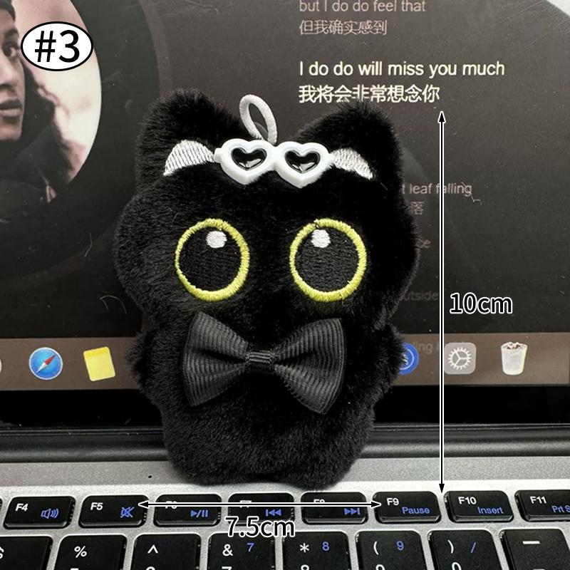 Cute Cartoon Black Cat Keychain Bag Pendant Backpack Hanging Ornaments Lovely Cat Doll With Camera Animal Car Keyring Kids Gift