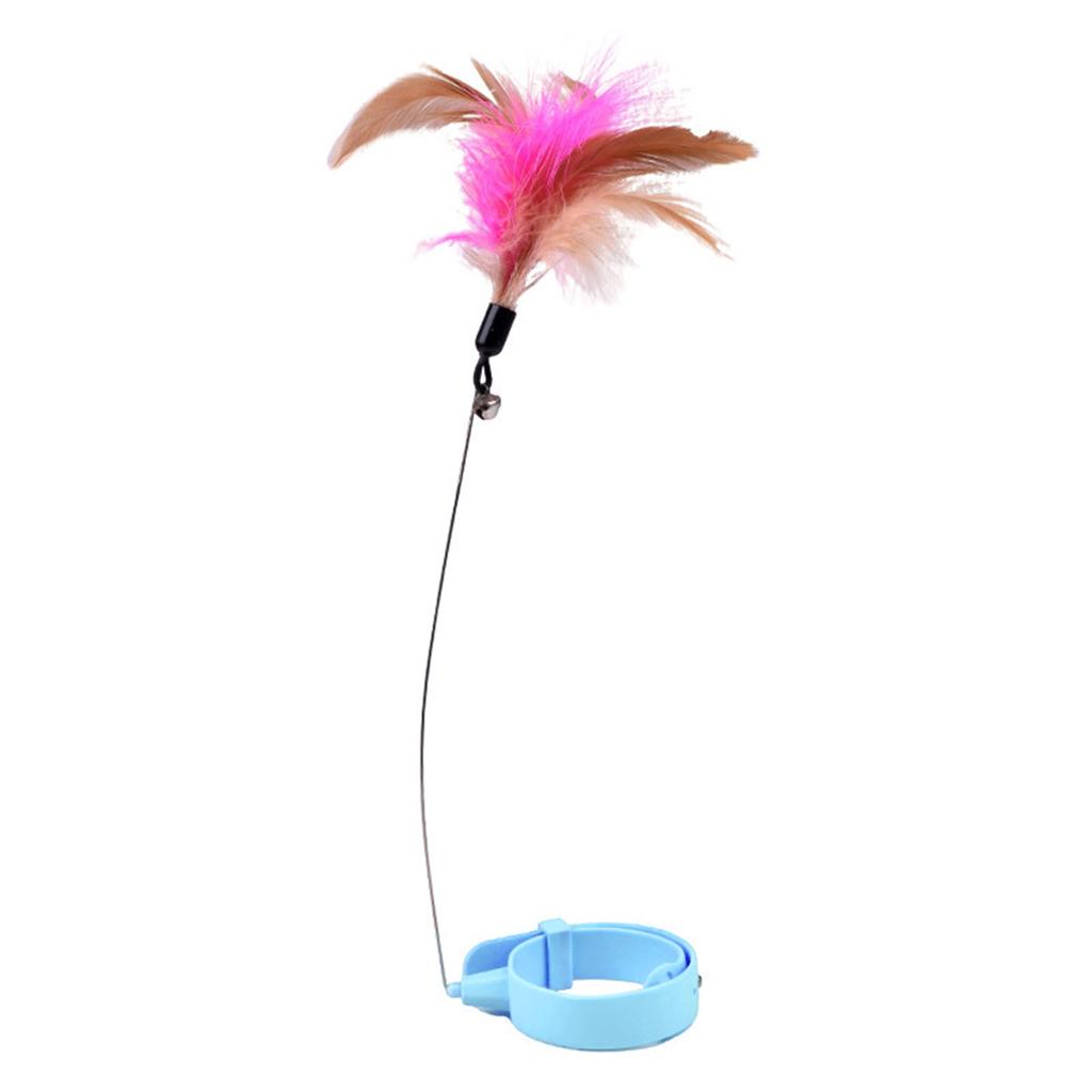 Cat Feather Collar Toys Adjustable Flexible Funny Interactive Cat Feather Wand Collar with Bell for Cat Indoor Play Blue