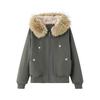 Winter retro big fur collar hooded pie overcomes women's full body lamb wool inside short loose tooling thickened cotton-padded clothes