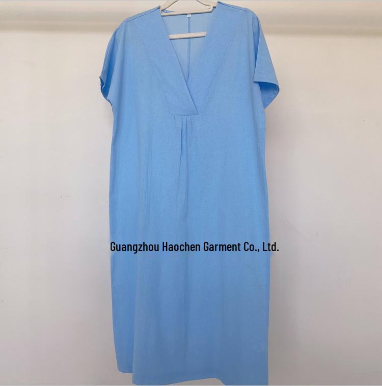 Women's 2025 Spring/Summer Casual Slimming Cotton Linen Dress - Versatile Solid Color, Hot Selling Style