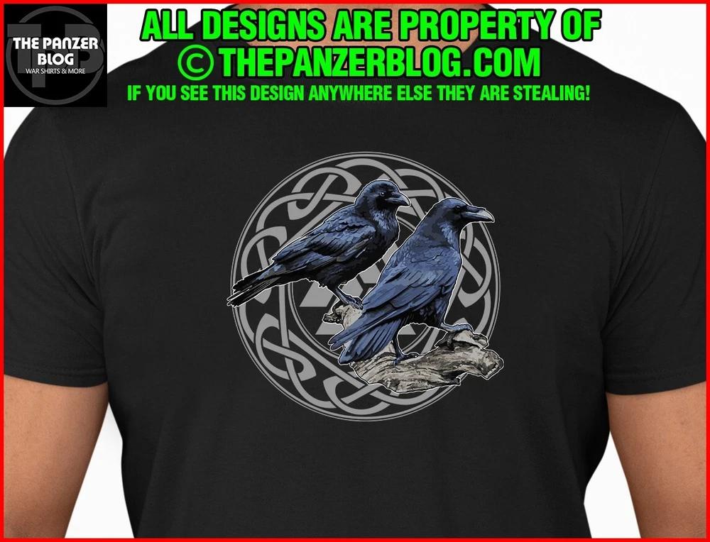 

Huginn & Muginn Valknut Rune T-Shirt Odins Ravens Norse Gift S