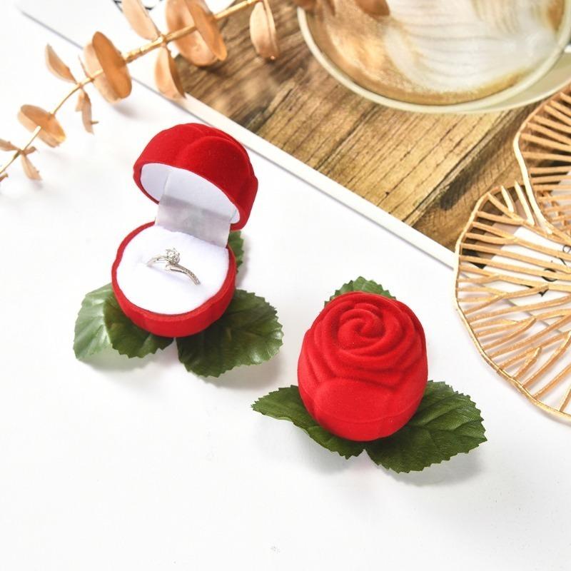 2 pieces of rose shaped ring jewelry box simulating wedding anniversary suitable for girlfriend, wife, romantic marriage proposal
