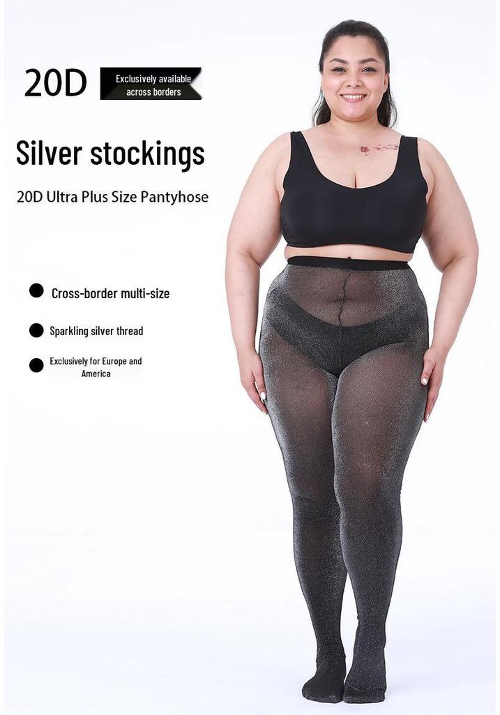 Silver Thread Plus-Size Pantyhose: Ultra-Large, Multiple Sizes, 60D Silk Stockings