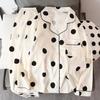 Cute Cherry Flower Bow Tie Print 2 Pieces Women's Pajamas Set Button V-neck Design Women's Sleepwear Cartoon Homewear