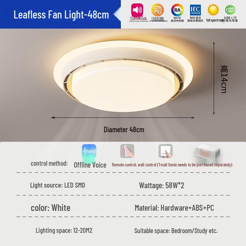 Smart Silent Bladeless Ceiling Fan Light with Voice-Controlled Stepless Dimming