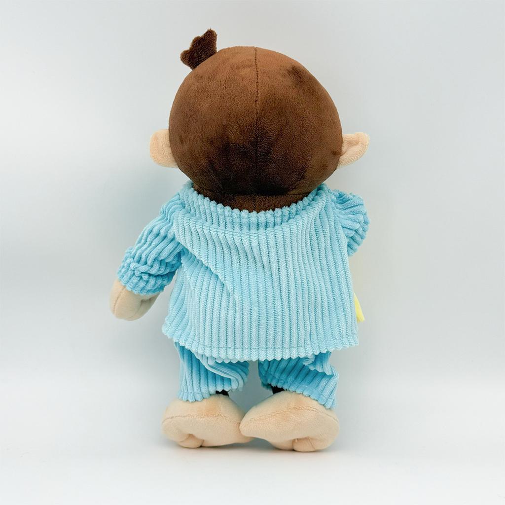 30Cm Funny Monkey Plush Toy Wearing Blue Striped Clothes Holding Banana Perfect For Cuddling And Kids Room Decoration