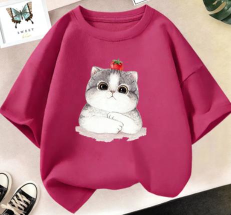 Nickelodeon 2026 Edition Cute Cat Cartoon Print TShirt Soft and Comfortable Childrens Cute Pure Cotton Shirt 100