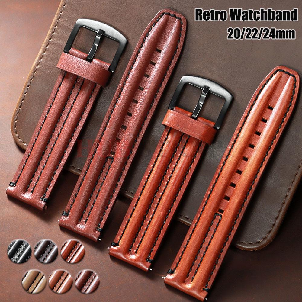 20mm 22mm 24mm Retro Genuine Cowhide Watch Band Straps for Seiko Leather Rugged Double Bone Band for Omega Men Women Accessories