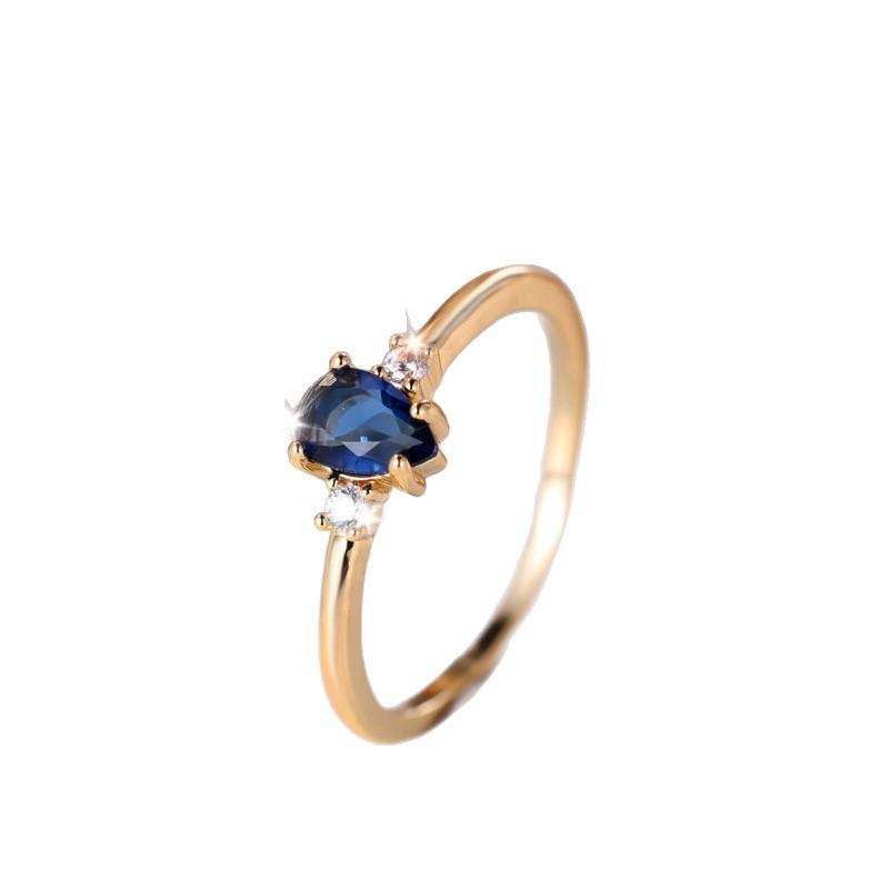 Wish Gold Drop-shaped Blue and White Diamond Ring Simple and Compact Temperament
