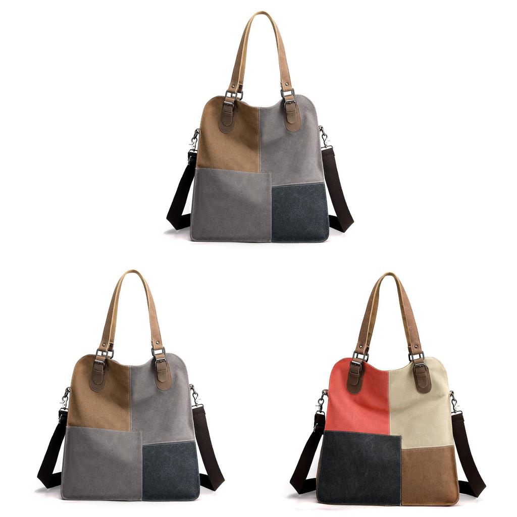 Canvas Splicing Shoulder Bag For Women With Multiple Pockets And Zipper Closure For Business And Travel