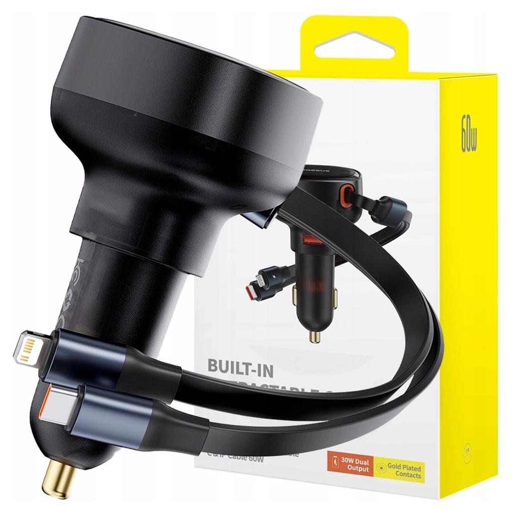 Ładowarka Samochodowa Baseus Enjoyment Usb Z Kablem Usb-C I Lightning 60 W (Czarna)