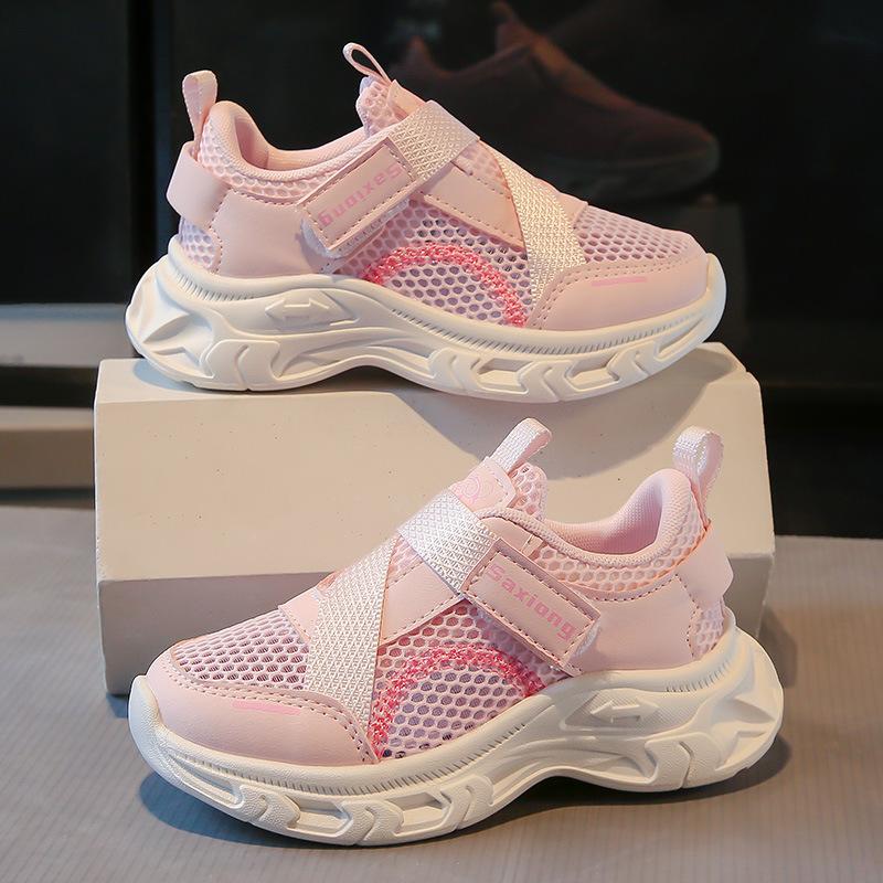 Kids Sports Shoes Mesh Breathable Children Running Shoes Hook&loop Comfortable 2025 New Students Basketball Shoes Soft Sole