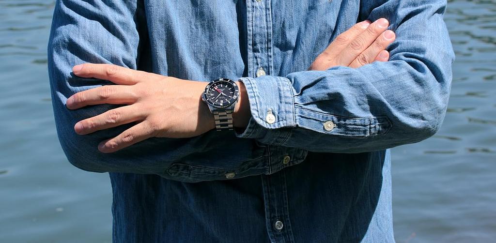 JIOS GMT DIVER'S104 GMT Diver's Watch, Made In Japan, Automatic, Men's, Stainless Steel Strap, Sapphire Crystal, Black