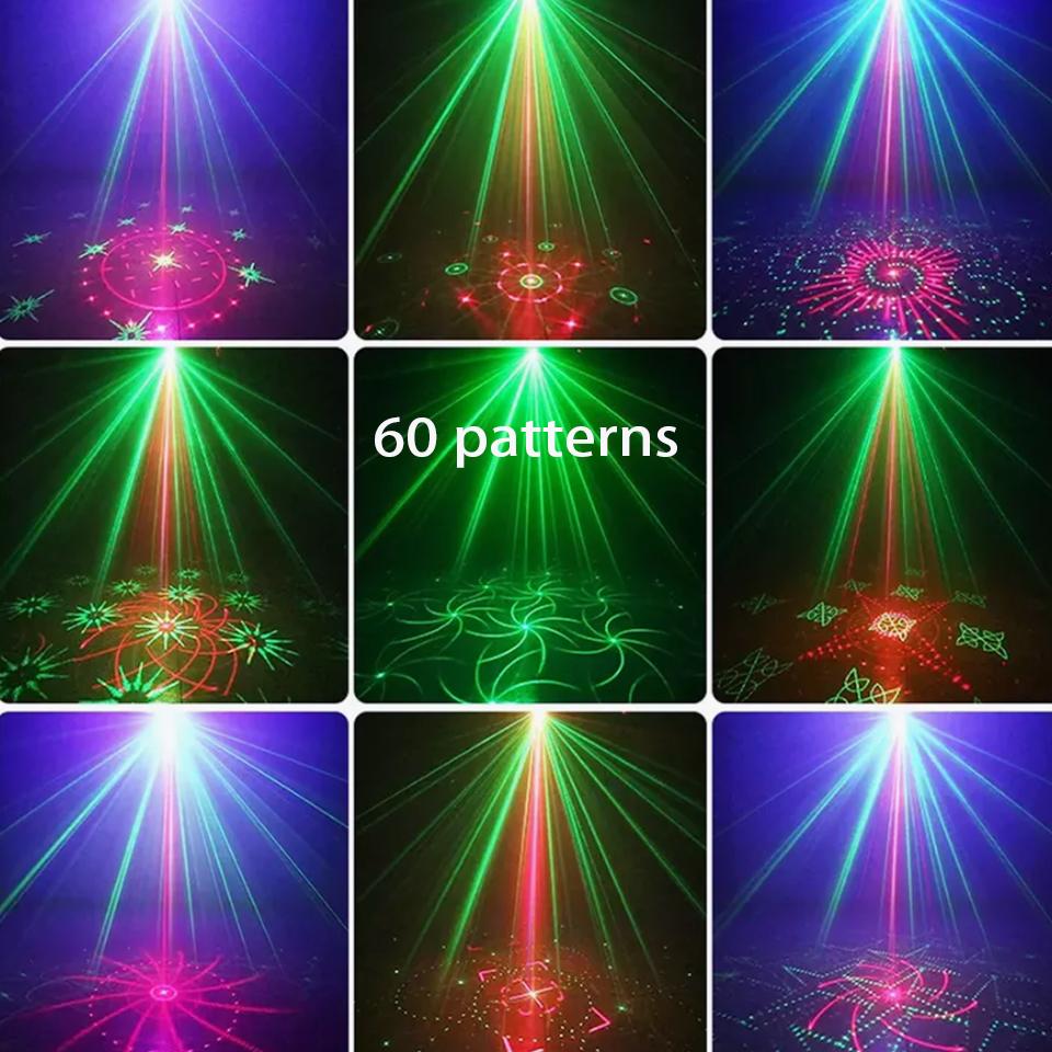 RU Version 60 Muster Mini DJ Disco Licht Party Bühnenbeleuchtung Wirkung Sprachsteuerung Laserprojektor Blitzlampe für farbenfrohes Musiklicht