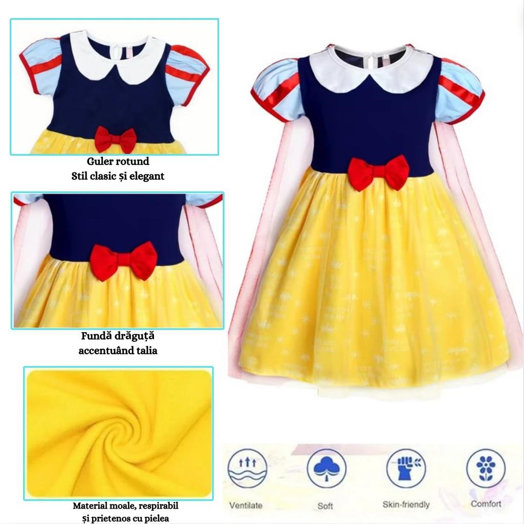 Snow White Princess Dress with Headband, Crown and Wand, Cotton, 3-4 Years, 110cm, Multicolor EvrikaUnity®
