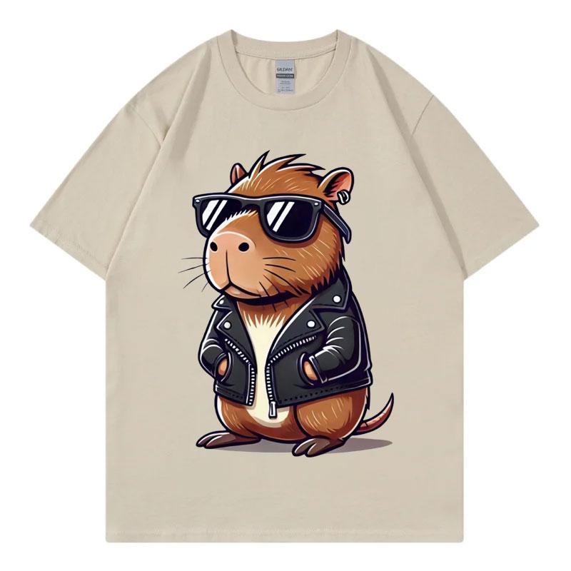 Fashion Cool Capybara Cute Animal Graphic T Shirts High Street Trend Short Sleeve T-shirt Men Women Casual Loose Cotton T-shirts