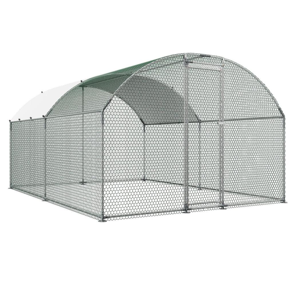 Pollaio in Metallo, 3x4x2 m Grande Gabbia per Galline Walk-in con Copertura, Recinto per Galline con Tetto a Cupola e Serratura di Sicurezza, Gabbia da Esterno per Anatre e Conigli