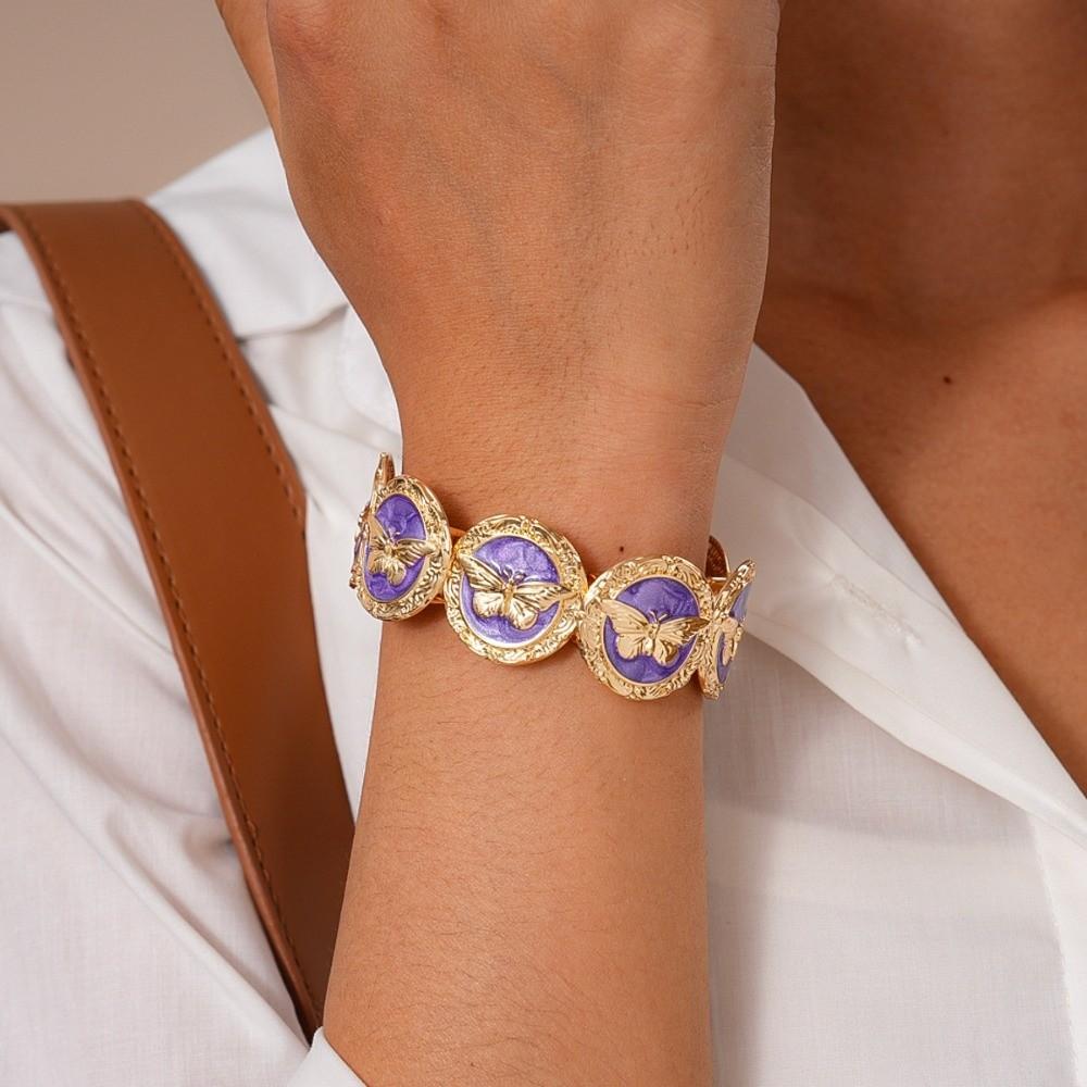 Imitation Pearl Wide Metal Bangles Luxury Jewelry Geometry Hand Ring Retro Drip Oil Bracelet  Lady