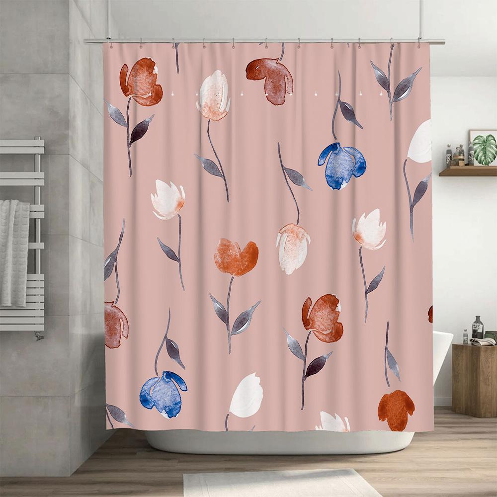 Delightful Pink Watercolor Floral Shower Curtain Modern Bathroom Decor for Home Decoration