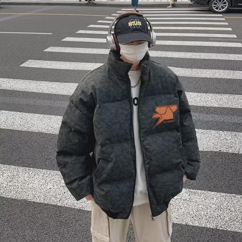 Men's Retro American-Style Hip-Hop Embroidered Cotton Coat - Winter Loose Fit