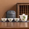 Suet jade porcelain high-end travel tea set, a pot of three cups, portable set, light luxury business commemorative holiday gifts