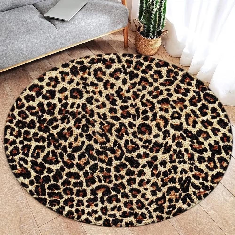 Brown Leopard Print Round Carpet Fashion Animal Fur Pattern Woman Girl Living Room Bedroom Flannel Floor Rugs Home Decorative