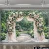 2D Romantic Floral Wedding Tapestry, Blush Pink Arch Garden Background