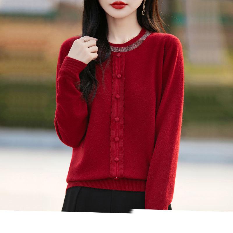 Herbst Winter Rundhals Lässige Mode Pullover Unterteilter Pullover Damen Einfarbig Alleskombinierbar Strickoberteil