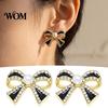 Minimalist Bow Knot Earrings 1 Pair Sparkly Rhinestone Stud for Women, Faux Pearl Classy Party Jewelry Ribbon Earrings, Statement Cubic Zirconia