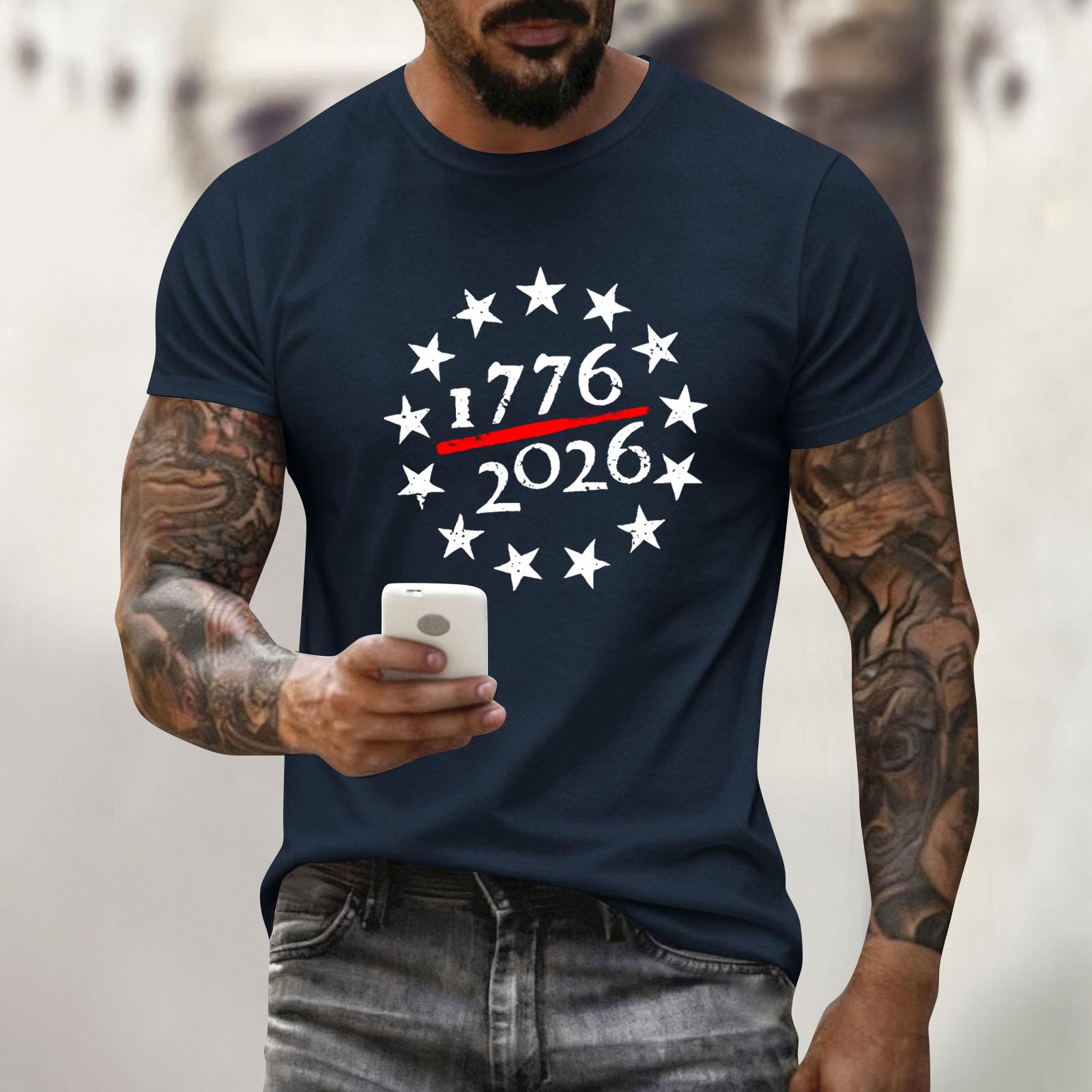 Мужская праздничная футболка с круглым вырезом и коротким рукавом, повседневная спортивная футболка XL тёмно-синий