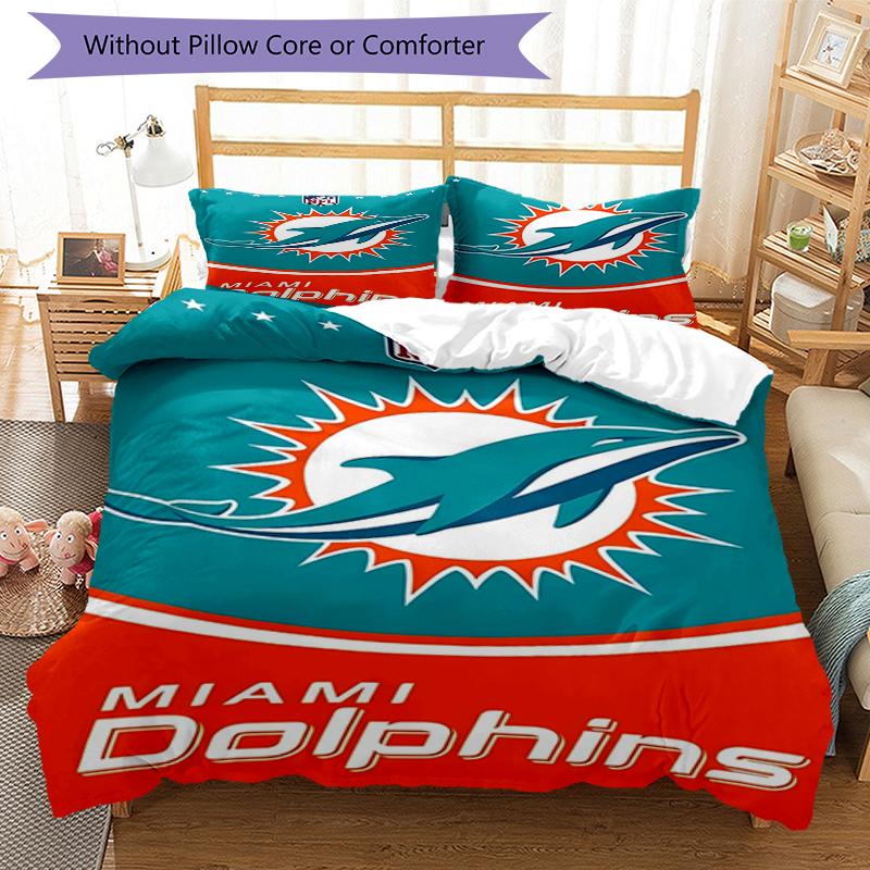 Dolphins Team Logo Design Bed Bedding Set 1 Duvet Cover + 2 Pillowcases Soft Breathable Household Bed Linens