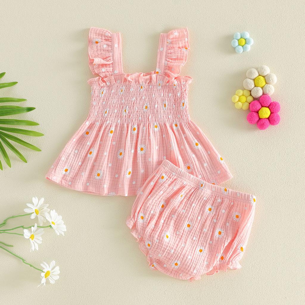 Citgeett Summer Infant Baby Girls Outfits Daisy Print Floral Fly Sleeves Tops Elastic Shorts Set Cute Clothes