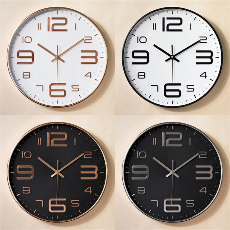 

12inch Round Wall Clock Bedroom Kitchen Quartz Silent Sweep Movement Clocks