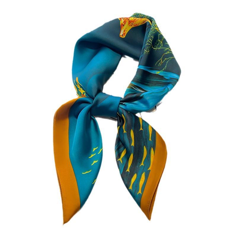 Luxurious 70% Silk Korean Style Neck Scarf for Mom - High-End Oil Painting Design, Sun Protection Square Scarf