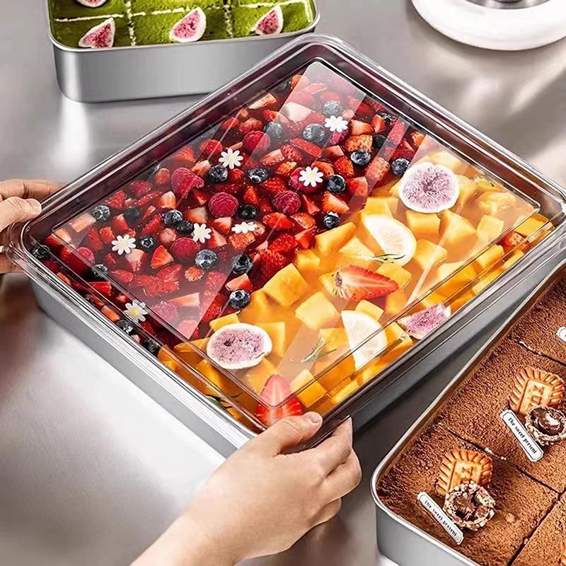Forma do Tiramisu ze Stali Nierdzewnej Taca do Ciasta Pojemnik do Formowania Ciasta z Pokrywką Pudełko do Przechowywania Ciasta Domowe Narzędzia do Pieczenia Deserów