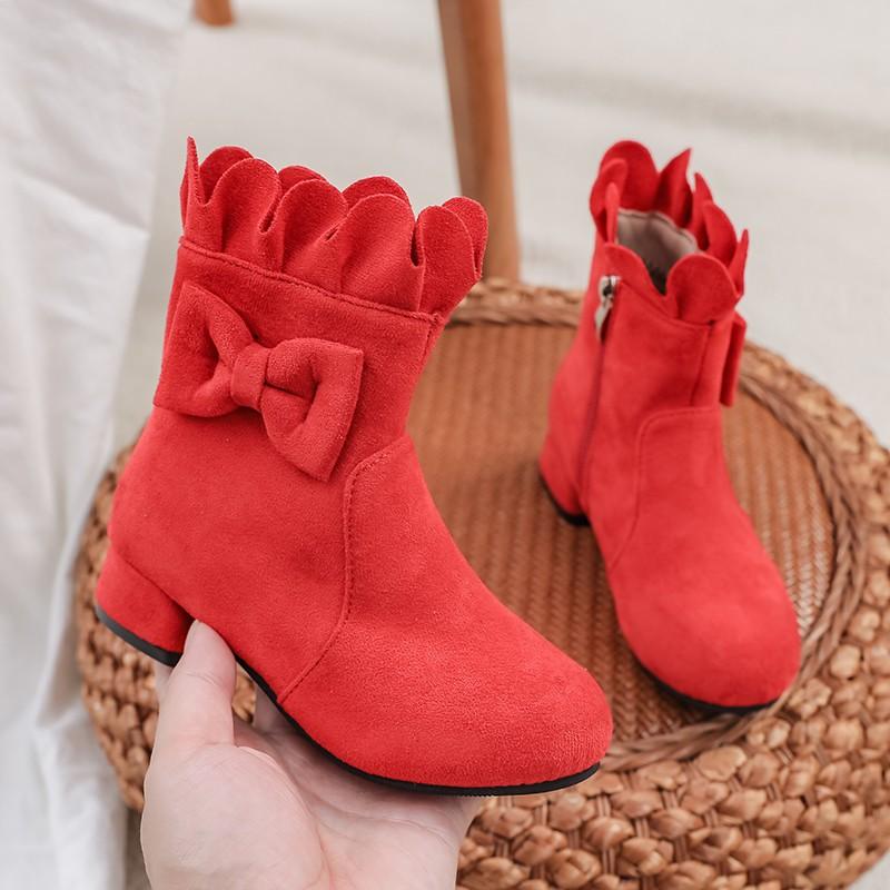 2024 New Fashion High Heel Children Shoes For Girls Flower Autumn Leather Boots Ankle Kids Boots 5-16Years Old toddler boots