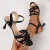 Women's High Heels Summer New Round Toe Open Toe Cross Slim Strap One Buckle Strap Non-slip Stiletto Sandals