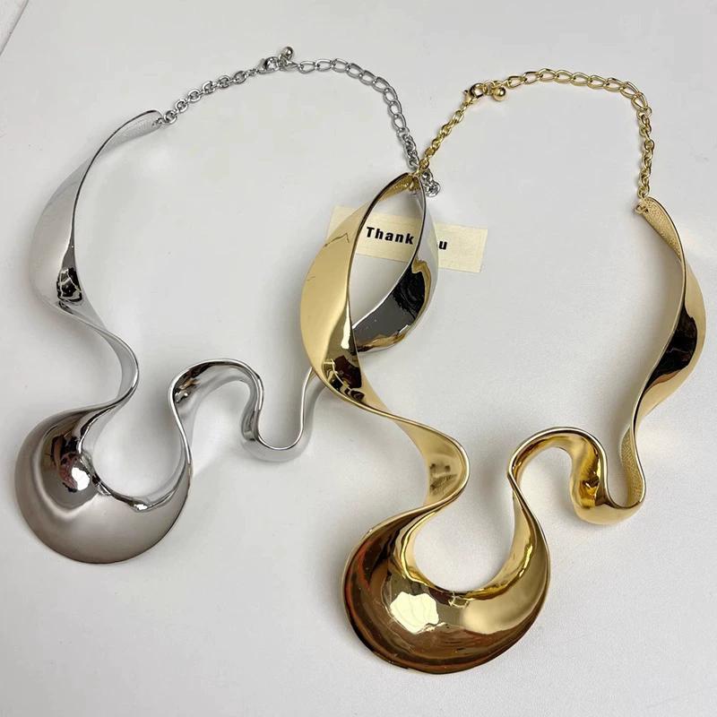 Exaggerated Irregular Smooth Metal Ribbon Wide Collar For Women Simple Gothic Choker Fashion Women's Jewelry Accessory