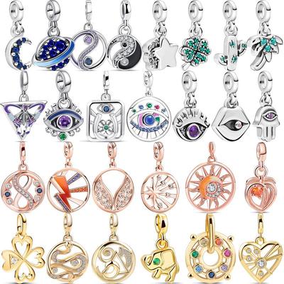Srebro próby 925 Miedziany Mini Wiszący Charms Me Oko Drzewo Serce Gwiazda Księżyc Koniczyna Koraliki Zawieszki Pasują do Oryginalnych Bransoletek Pantaro ME Cyrkonia