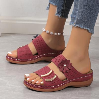 2024 New Summer Slippers Floral Sewing Wedge Platform Thick Soled Slippers for Women Solid Color Peep Toe Slides Beach Slippers