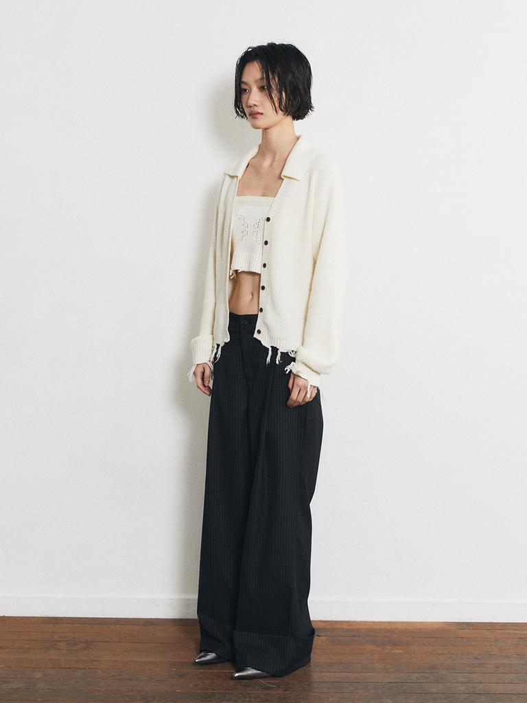 HALF DEVIL US Striped Roll-Up Slacks_Black