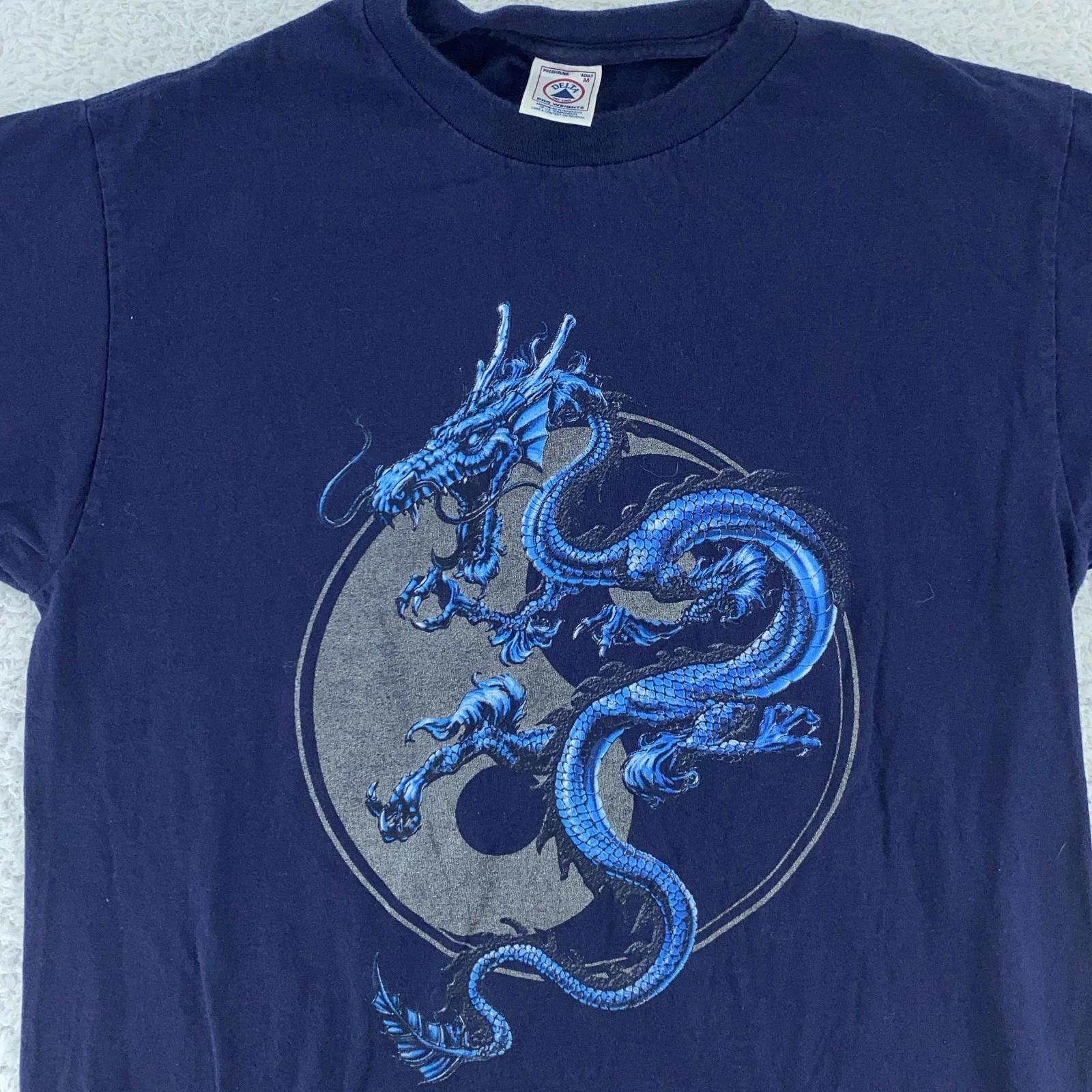 

Vintage Blue Dragon Yin Yang T-Shirt Mens Medium Y2K karate martial arts 2000s XL