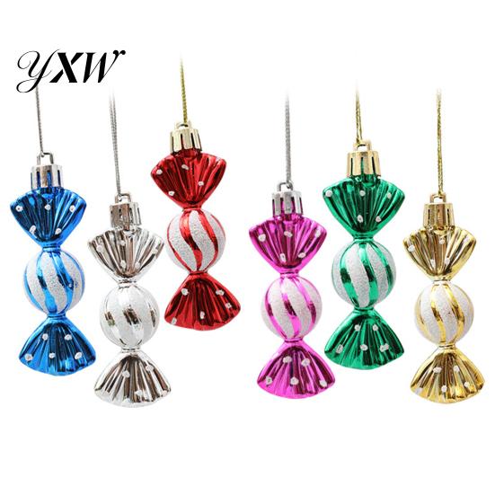 High-quality Plastic Hanging Candy Ornament 6Pcs/Box Christmas with Lanyard Unbreakable Reusable Electroplating Festive Decorations Holiday Decoration