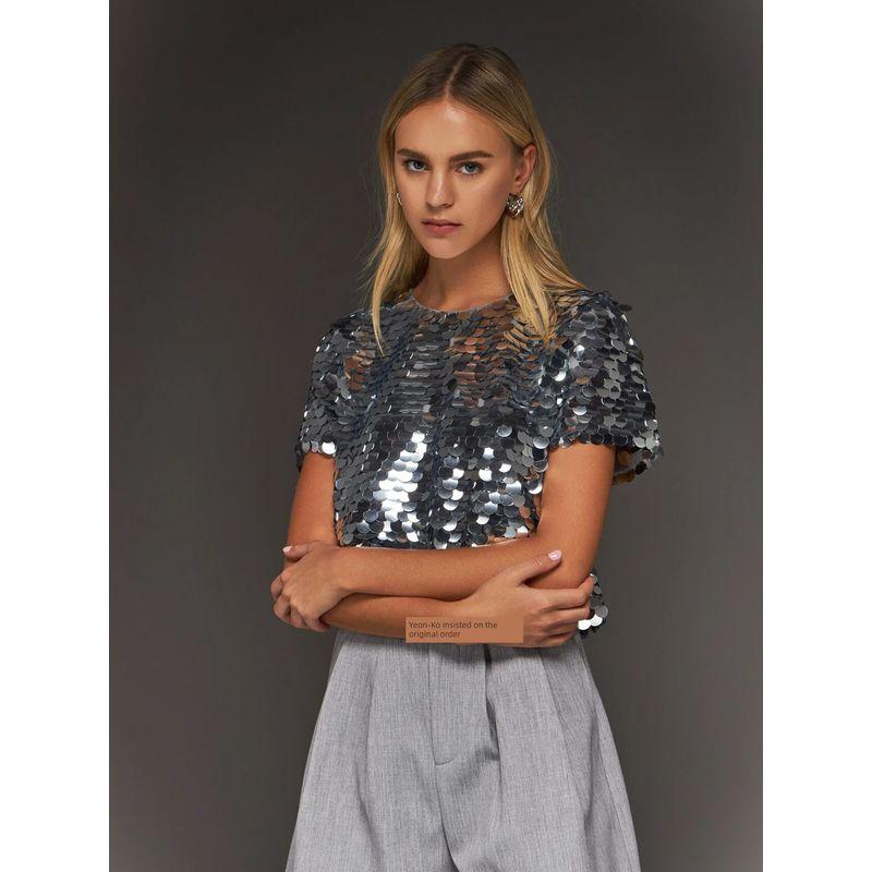 Mirror Large Round Sequin Tops + Skirt Fashionable Disco Nightclub Hip Hop Dance Party Fashionable Suit
